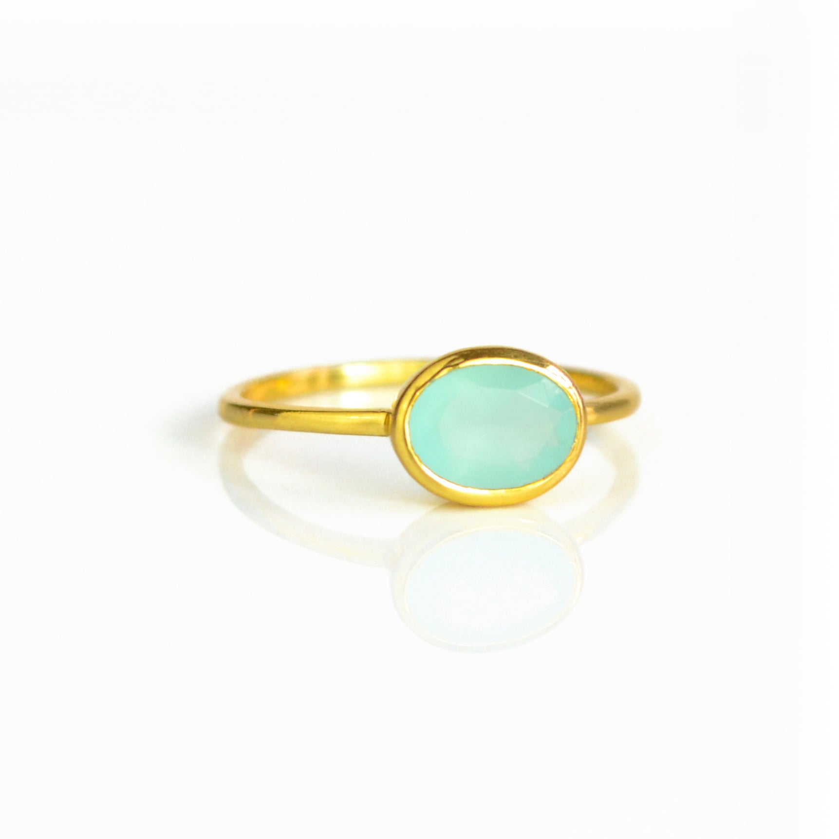 Small Oval Aqua Chalcedony Stacking Ring March Birthstone
