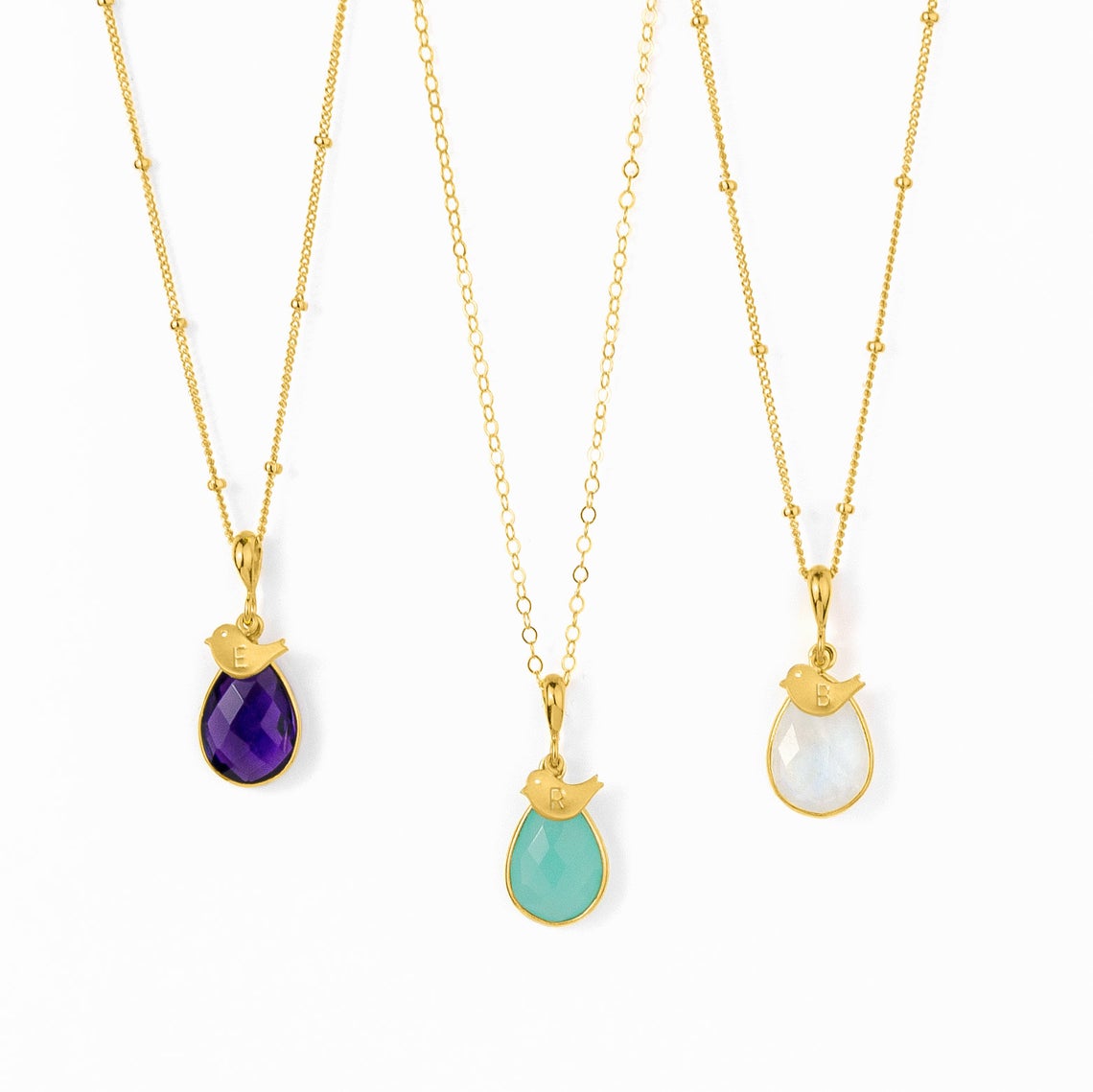 Gold Necklace Baby Birthstone Necklace For Mom Teardrop Birthstone