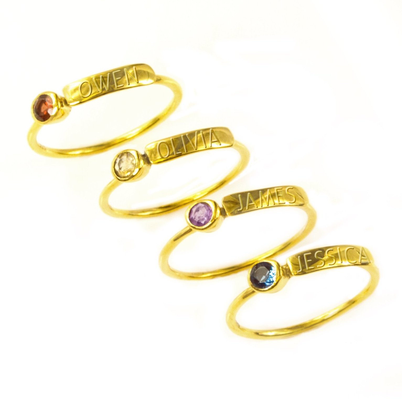 Stacking Birthstone Name Ring Set for Mom – Danique Jewelry