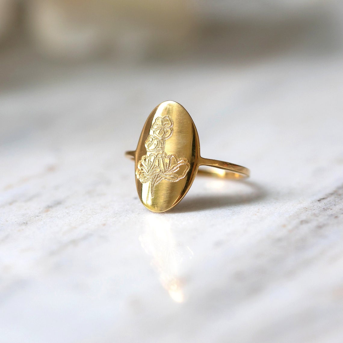 Engraved Birth Flower Ring, Unique Birthday Gift for Women