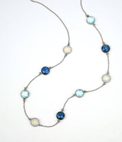 Long Kyanite, Opalite, Blue Topaz bezel station necklace