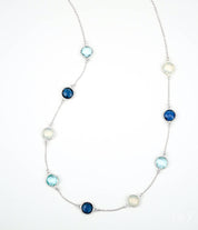 Long Kyanite, Opalite, Blue Topaz bezel station necklace