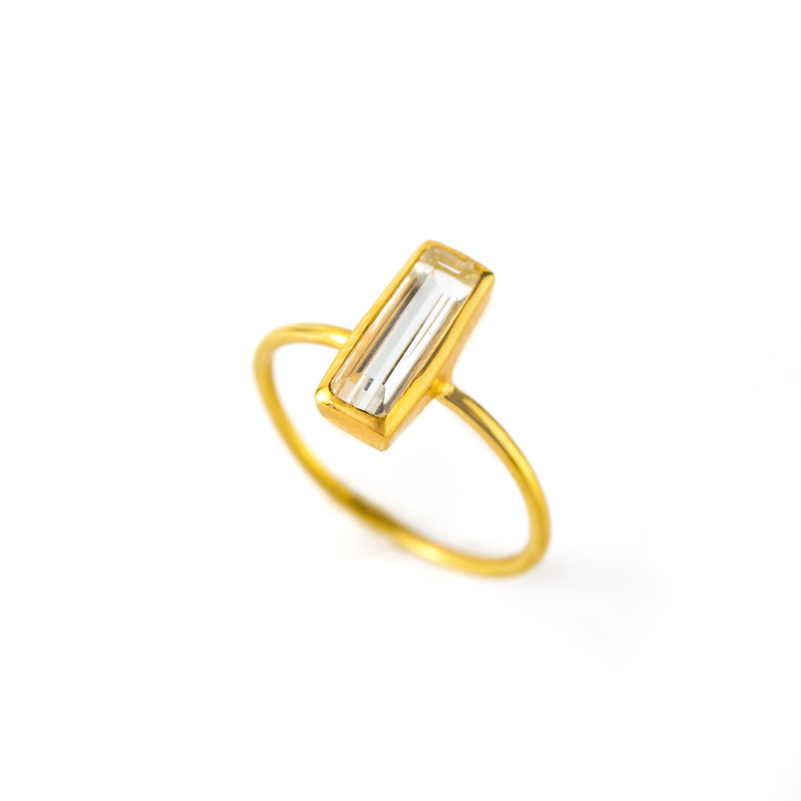 Tiny Clear Quartz Bar Ring : April Birthstone – Danique Jewelry