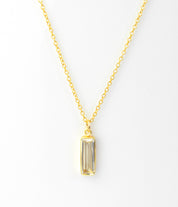 Single gold filled cable chain with vertical clear quartz adira bar necklace April birthstone month