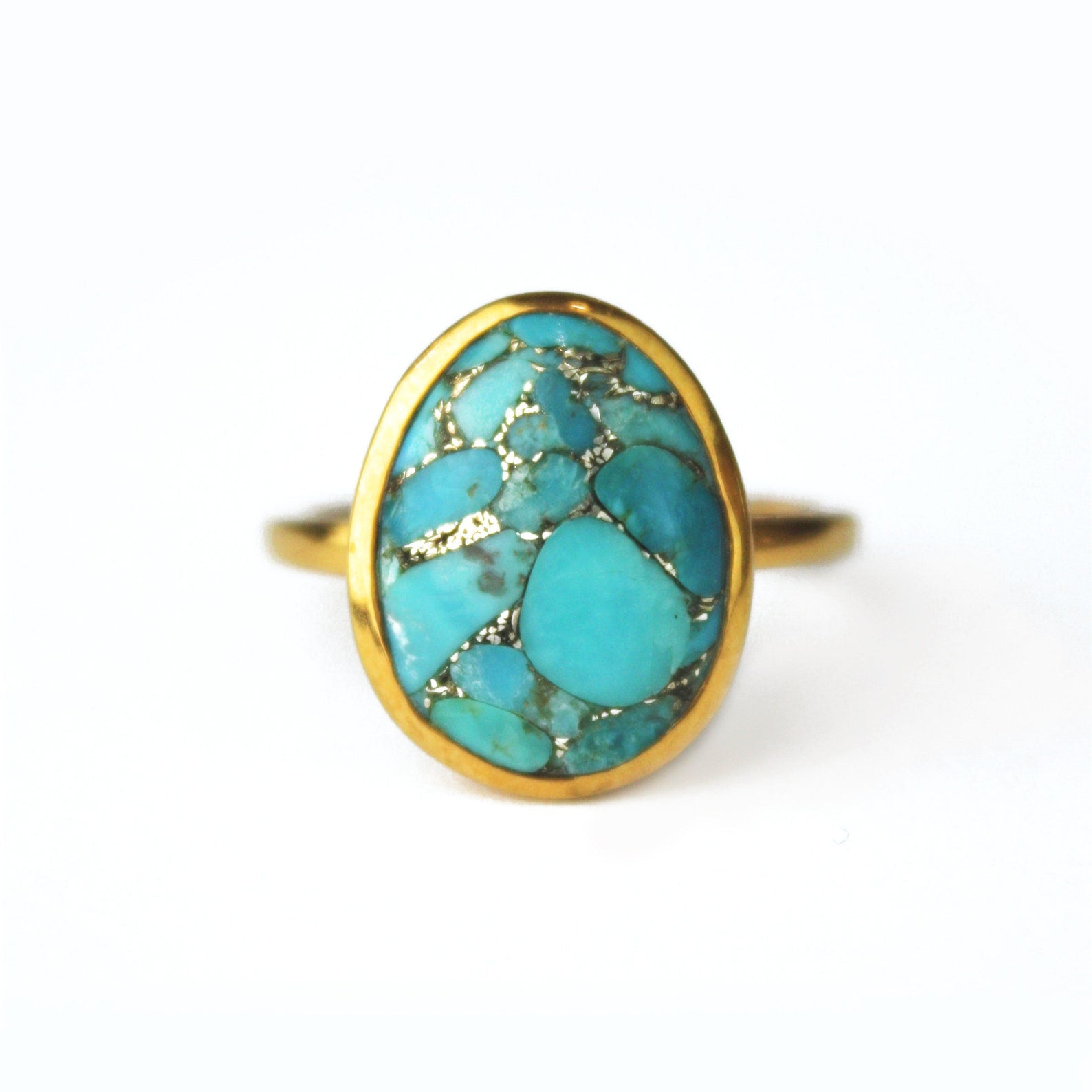 Copper Turquoise Large Teardrop Oval Ring – Danique Jewelry