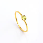 Single gold plated dainty 3mm Green Amethyst gemstone ring. February  birthstone. On white background. 925 sterling silver, birthstone ring, stacking ring, stackable, birthstone jewelry, facet gemstone