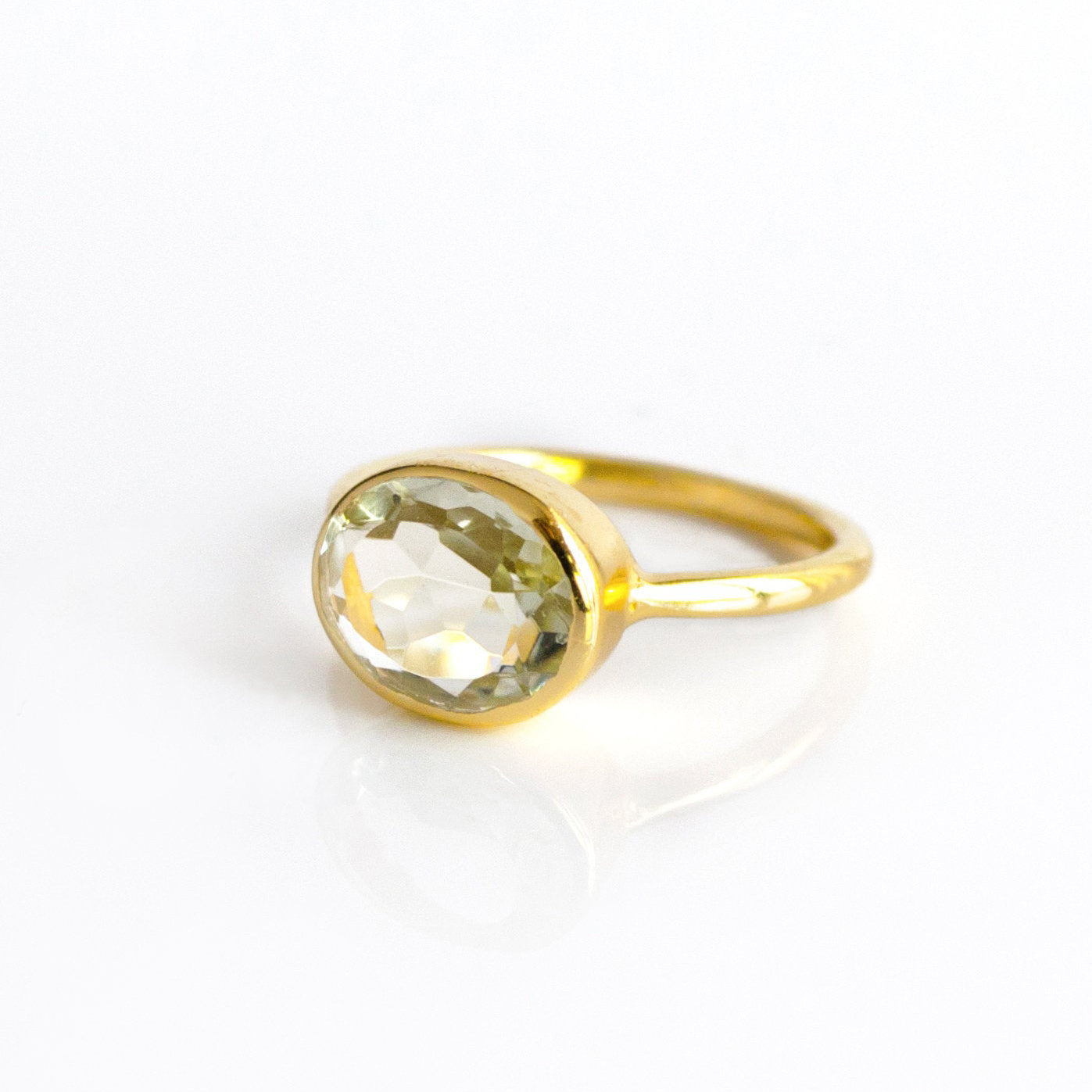 Oval Green Amethyst Ring February Birthstone
