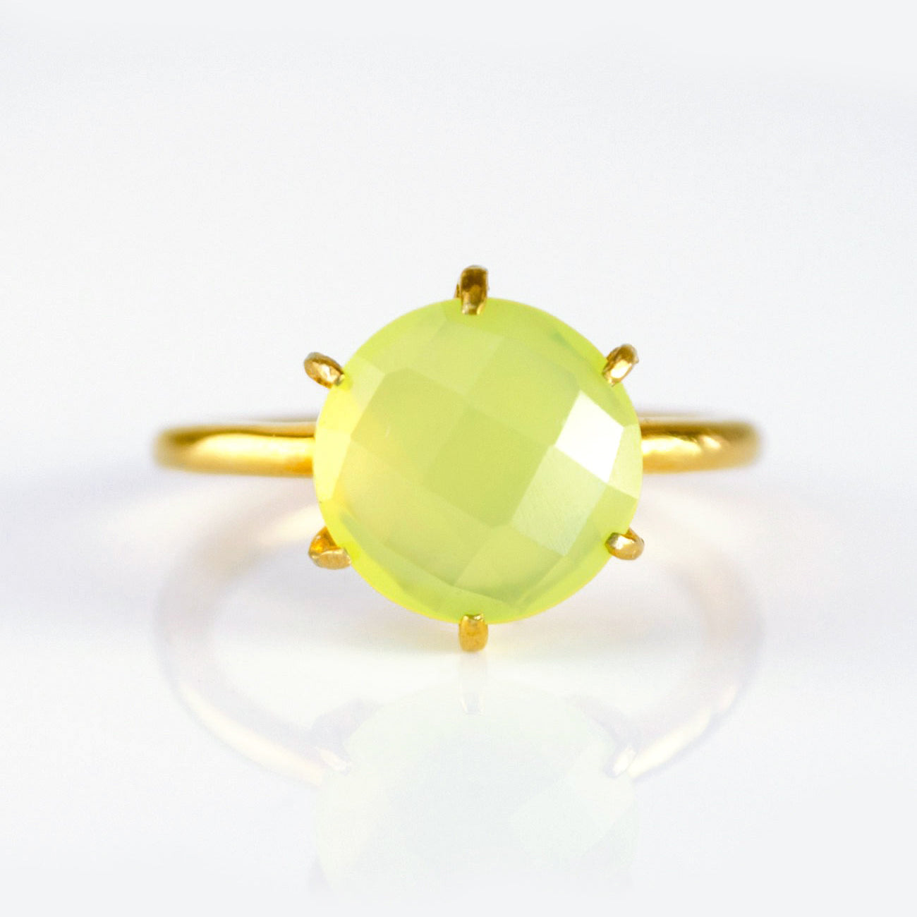 Green Chalcedony Round Prong Set Ring August Birthstone