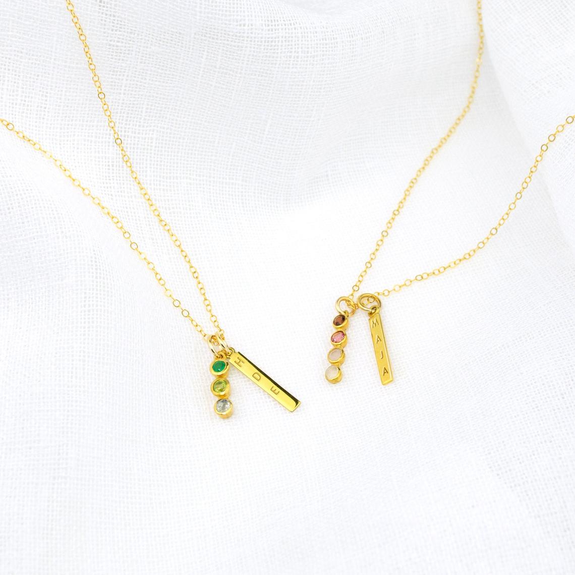Minimalist Birthstone Bar Necklace with Kids' Birthstones Names