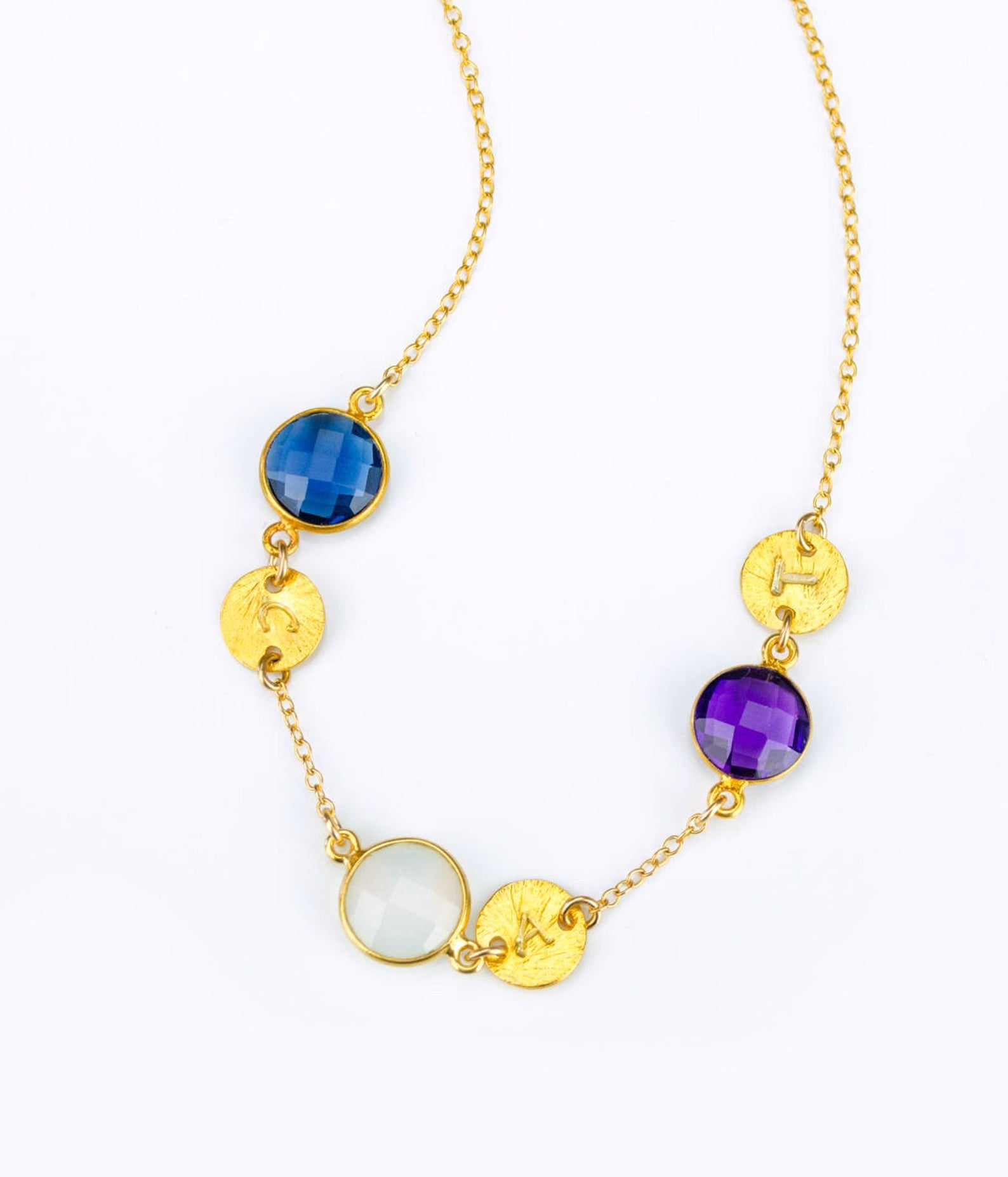 Personalized Round Birthstone & Initial Long Station Statement Necklace