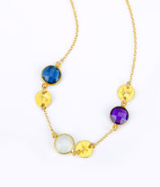 Personalized Round Birthstone & Initial Long Station Statement Necklace