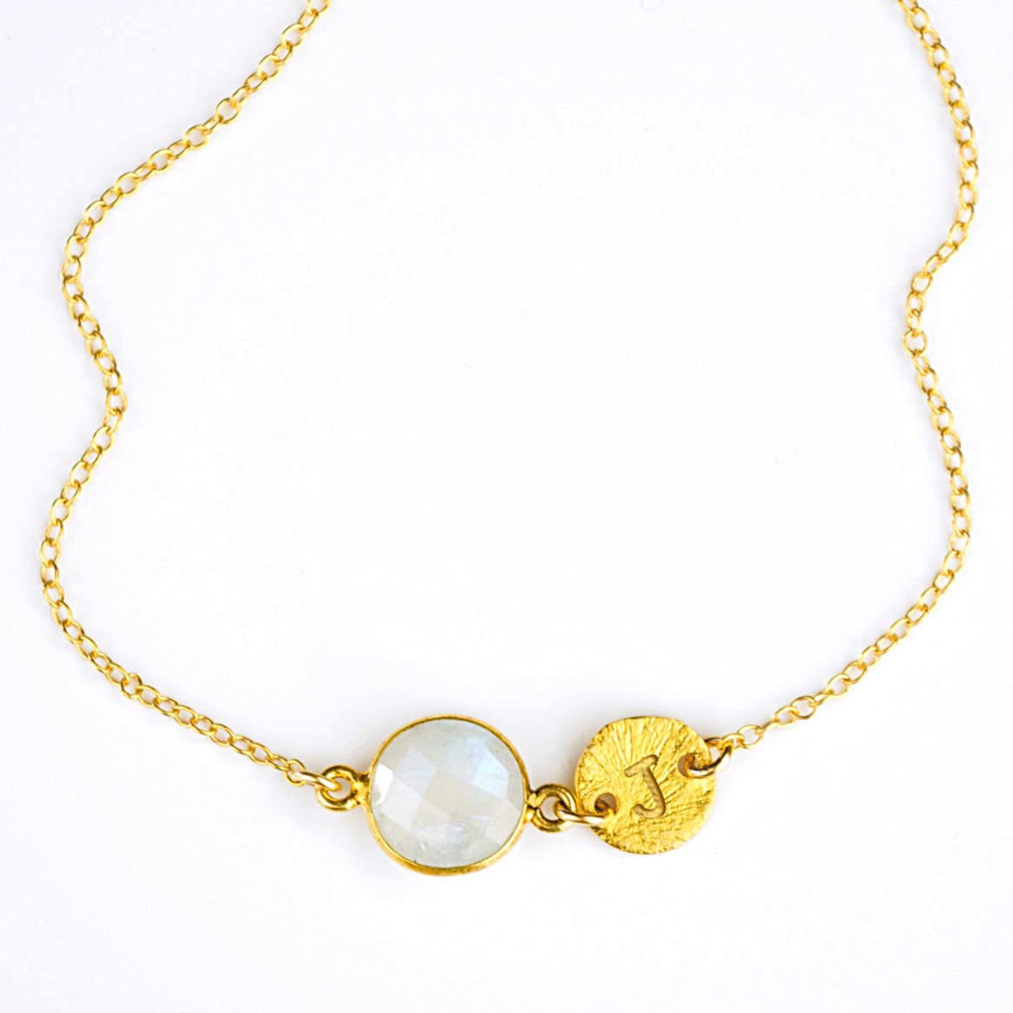 Personalized June Moonstone Birthstone Charm Necklace
