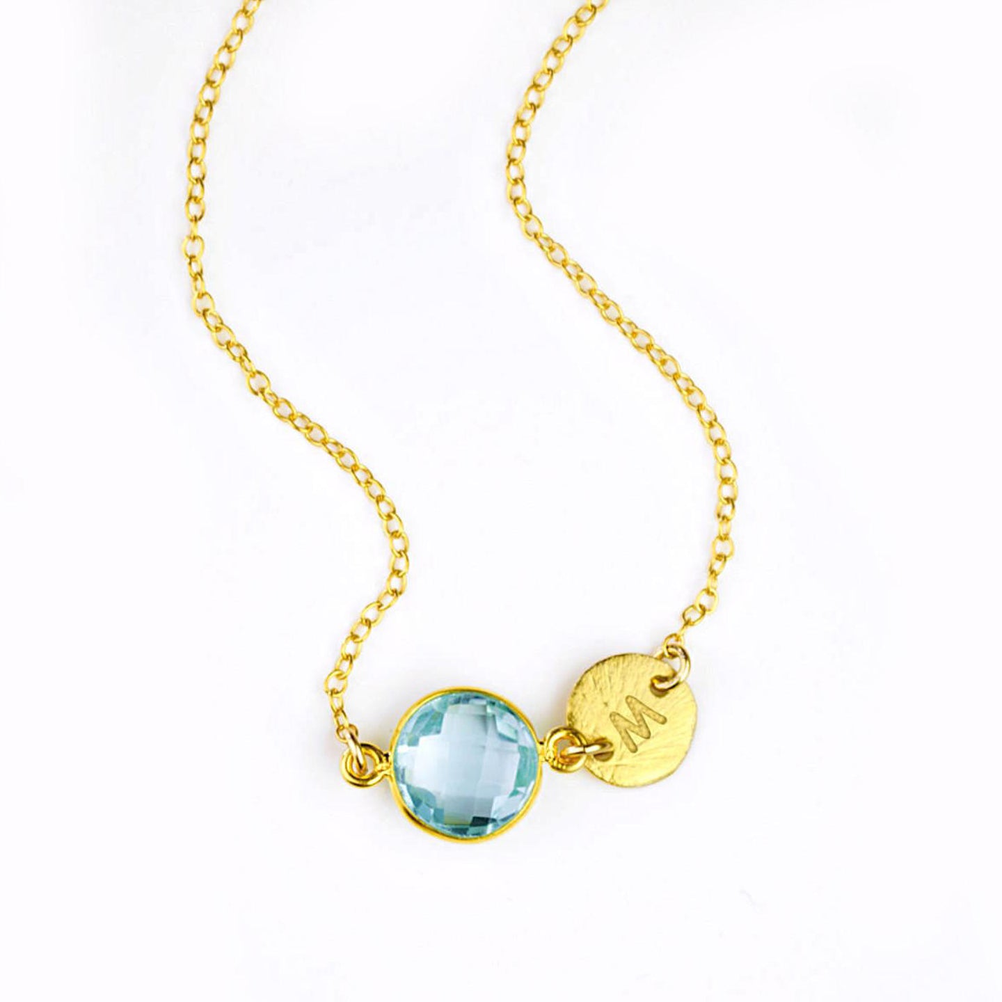 Personalized December Birthstone & Initial Charm Necklace, 925 Sterling Silver, 18k Vermeil Gold, Custom Blue Topaz Quartz Station Necklace, Minimalist Gemstone Necklace, Christmas Gift for Her, Women