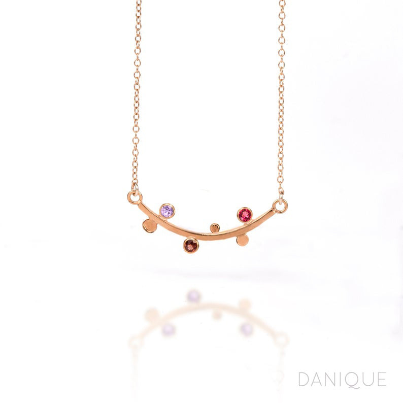 Curved Bar Necklace with Birthstones Sterling Silver, Rose Gold, Gold, Family Tree Christmas Gift for Grandmother, Stocking Stuffer Necklace for Mom