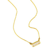Single gold filled cable chain with rainbow moonstone horizontal bar necklace.