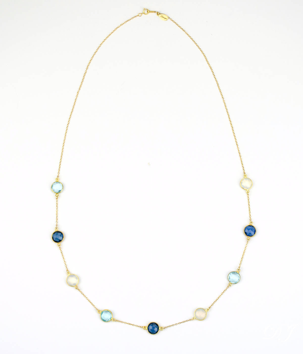 Long Kyanite, Opalite, Blue Topaz bezel station necklace