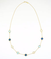 Long Kyanite, Opalite, Blue Topaz bezel station necklace
