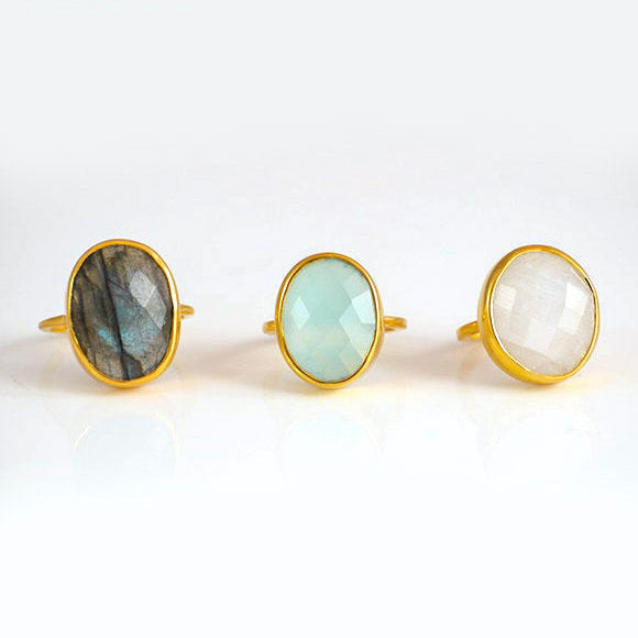 Aqua Chalcedony Large Oval Ring - March Birthstone