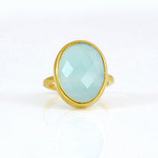 Aqua Chalcedony Large Oval Ring - March Birthstone