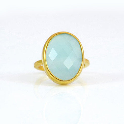 Aqua Chalcedony Large Oval Ring - March Birthstone
