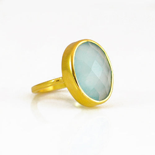Aqua Chalcedony Large Oval Ring - March Birthstone