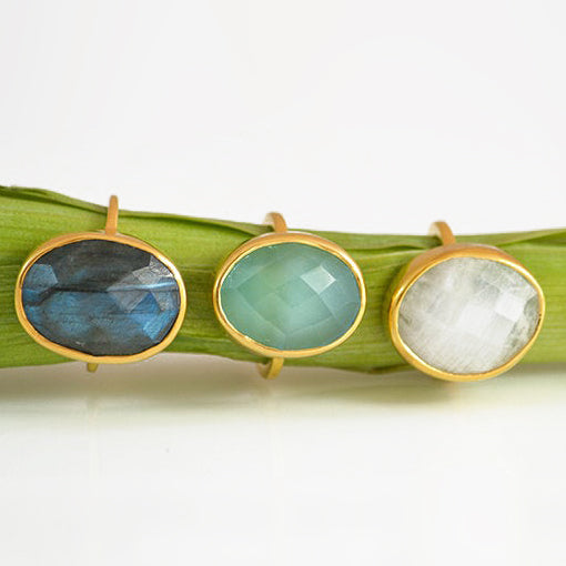 Aqua Chalcedony Large Oval Ring - March Birthstone
