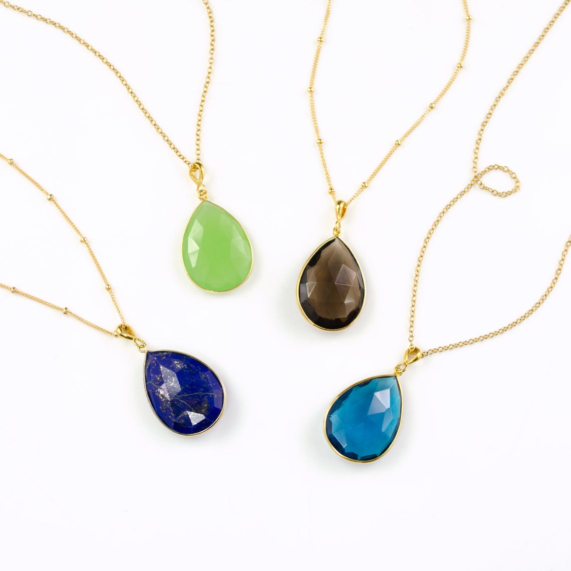 Large Natural Teardrop Necklace, Vermeil Gold or Sterling Silver bezel set necklace - Large Gemstone necklace