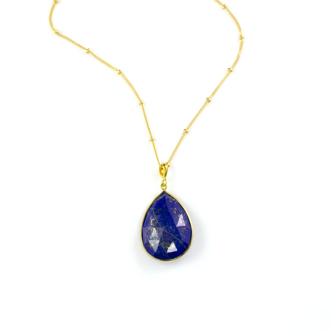 Large Natural Teardrop Necklace, Vermeil Gold or Sterling Silver bezel set necklace - Large Gemstone necklace