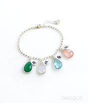 Mother's Charm Bracelet with Teardrop Birthstones and Initials