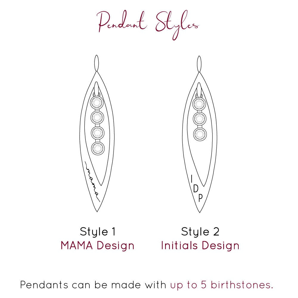 Open leaf pendants can be engraved on the front with the mama design or initials design and be made with up to 5 birthstones.