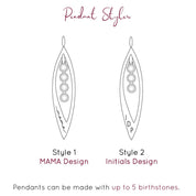 Open leaf pendants can be engraved on the front with the mama design or initials design and be made with up to 5 birthstones.