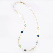 Long Kyanite, Opalite, Blue Topaz bezel station necklace