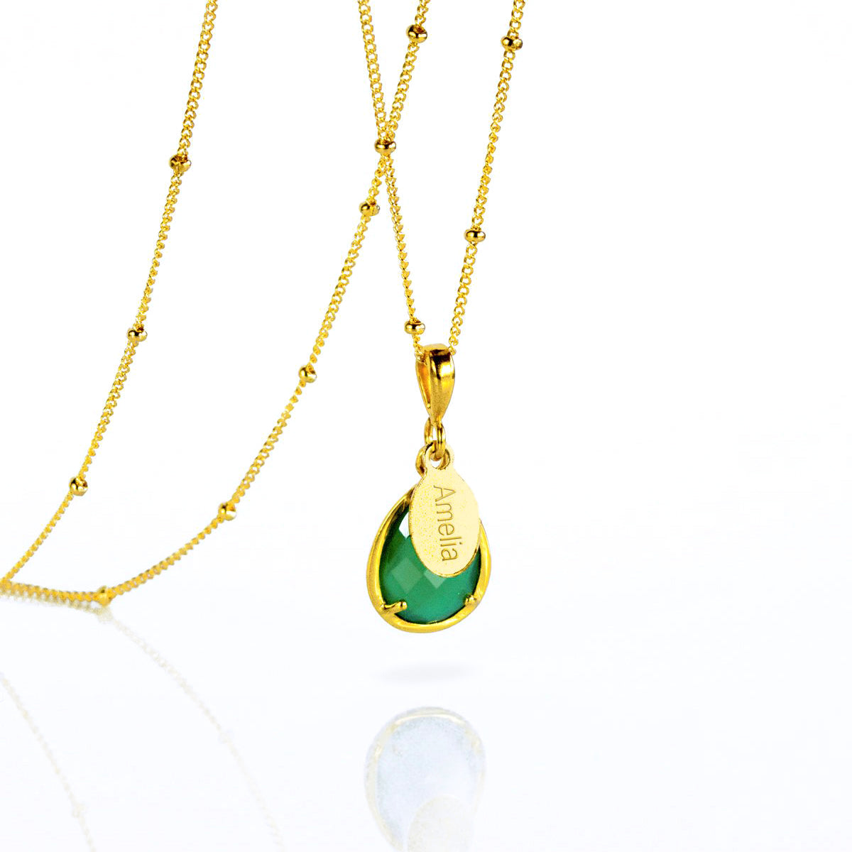 May Birthstone Name Necklace Green Onyx