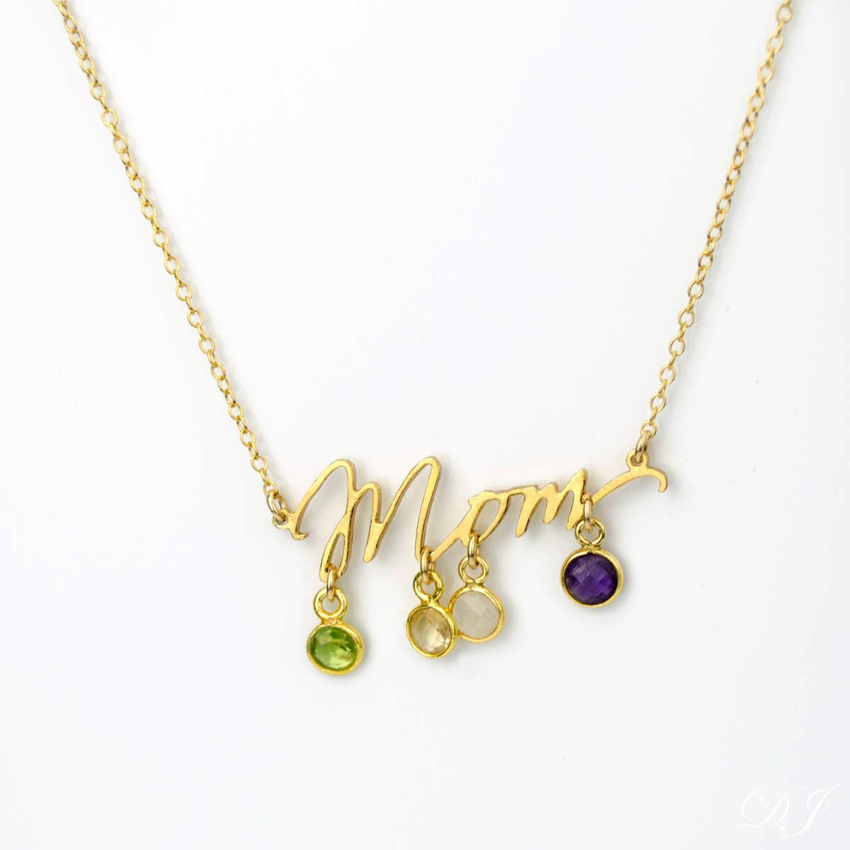 Mom Word Necklace with Tiny Kid's Birthstone Pendants – Danique