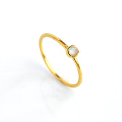 Single gold plated dainty 3mm Moonstone gemstone ring. June  birthstone. On white background. 925 sterling silver, birthstone ring, stacking ring, stackable, birthstone jewelry, facet gemstone