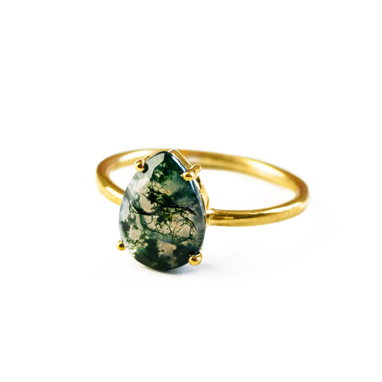 Moss Agate Teardrop Prong Set Ring • Virgo Birthstone – Danique