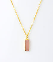 Vertical gold filled cable chain october pink chalcedony adira style birthstone bar