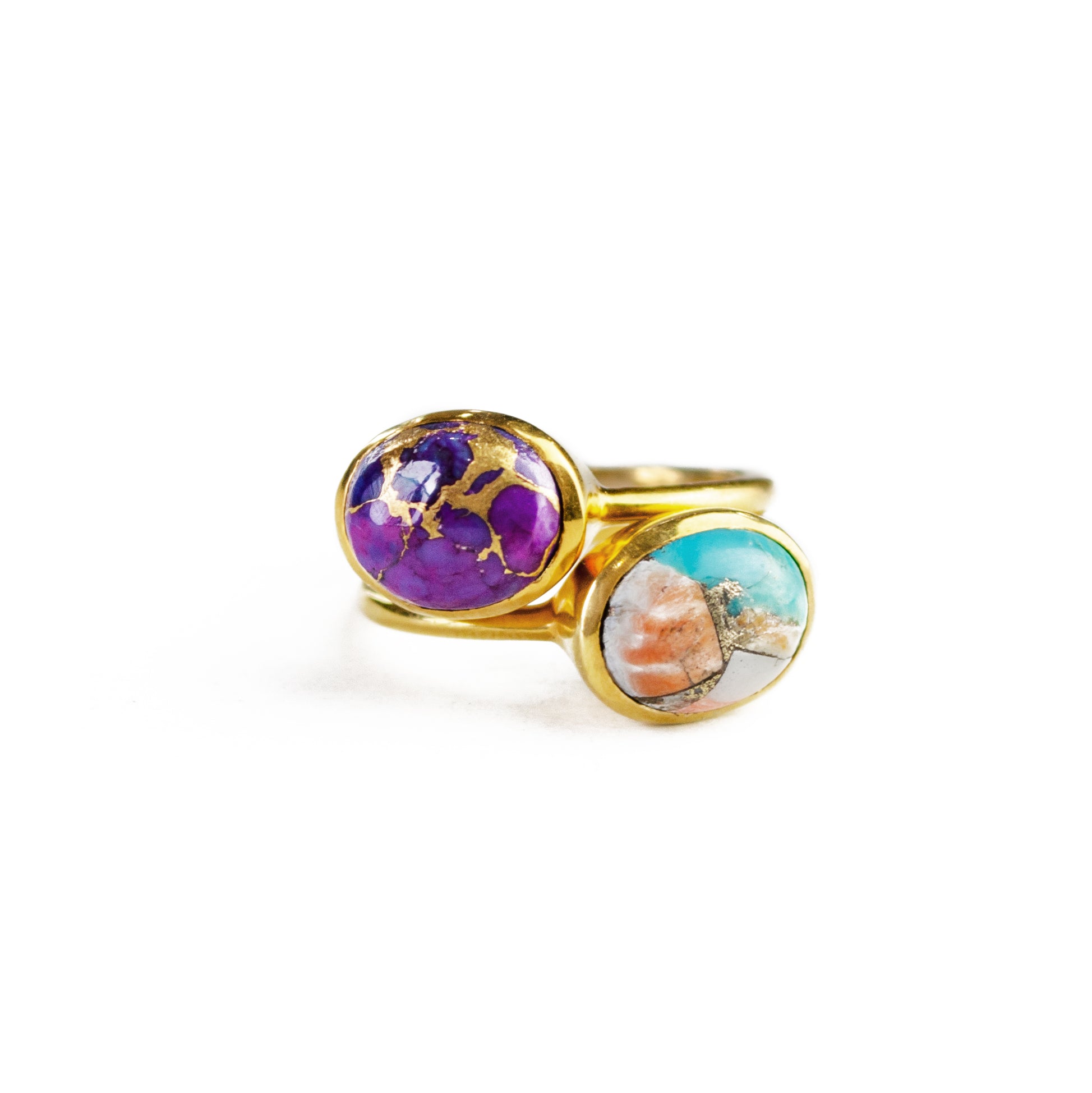 Oval purple turquoise ring and mohave copper turquoise ring, gold jewelry, birthstone ring, gemstone, Bezel set, Sterling silver or gold, purple faceted ring, gift, ring.