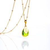 August Birthstone & Name Necklace : Peridot, 925 Sterling Silver, 14k Gold Filled, Prong Set Teardrop Necklace with Engraved Name Tag, Christmas Gift