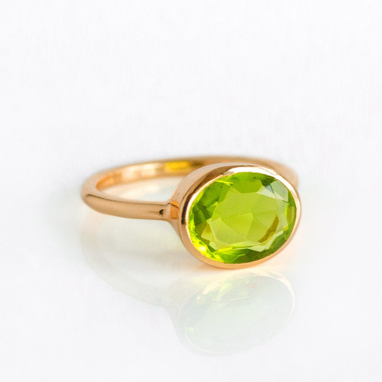 rose gold plated Sterling silver stacking ring peridot birthstones. Citrine ring, November birthstone jewelry, Light yellow gemstone ring, Oval faceted, Bezel set ring, 18k vermeil gold, Sterling silver ring, Citrine gift, November birthday gift, ring for her, august birthstone, august gemstone, green gem, green birthstone