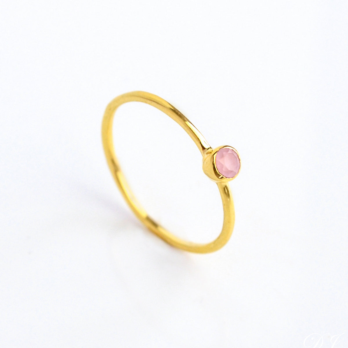 Dainty Pink Chalcedony Stacking Ring October Birthstone