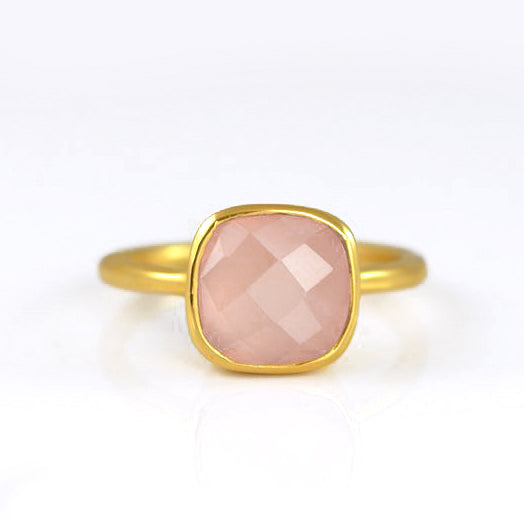 Pink Chalcedony Cushion Bezel Set Stacking Ring: October