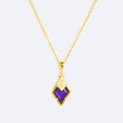Diamond Shaped Birthstone and Name Necklace : February Purple Amethyst