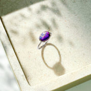 Sterling Silver Oval purple turquoise ring and mohave copper turquoise ring, gold jewelry, birthstone ring, gemstone, Bezel set, Sterling silver or gold, purple faceted ring, gift, ring.