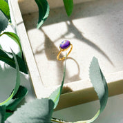 Oval purple turquoise ring, gold jewelry, birthstone ring, Light yellow gemstone, Bezel set, Sterling silver or gold, purple faceted ring, gift, ring,