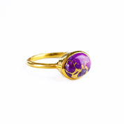 Gold plated Oval purple turquoise ring and mohave copper turquoise ring, gold jewelry, birthstone ring, gemstone, Bezel set, Sterling silver or gold, purple faceted ring, gift, ring.