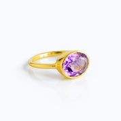 Purple amethyst ring, february birthstone jewelry, vibrant purple gemstone ring, Oval faceted Topaz, Bezel set ring, 18k vermeil gold, Sterling silver ring, amethyst gift, february birthday gift, purple ring for her, stacking ring, stackable ring