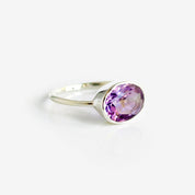Sterling silver Purple amethyst ring, february birthstone jewelry, vibrant purple gemstone ring, Oval faceted Topaz, Bezel set ring, 18k vermeil gold, Sterling silver ring, amethyst gift, february birthday gift, purple ring for her, stacking ring, stackable ring