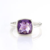 sterling silver purple amethyst ring, february birthstone jewelry, purple gemstone ring, square cushion faceted purple, Bezel set ring, Sterling silver ring, purple amethyst gift, february birthday gift, purple ring for her, birthstone ring, february birthstone