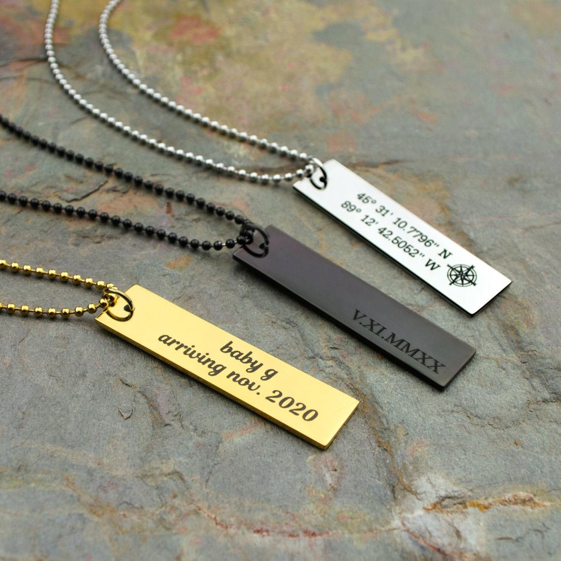 Engraved Mens Tag Pendant Personalized Rectangle Dog Tag Necklace